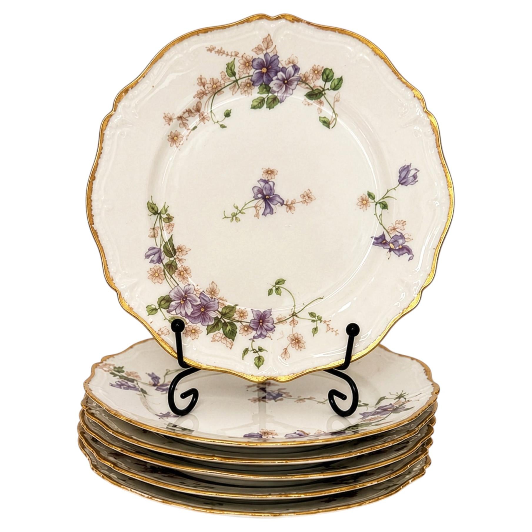 Haviland Limoges Purple Floral Bread and Butter Plates, France, 1930