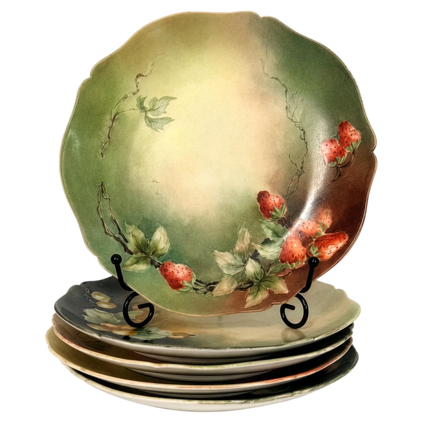 Set of 5 Hand-Painted Limoges Porcelain Plates with Scalloped Edges