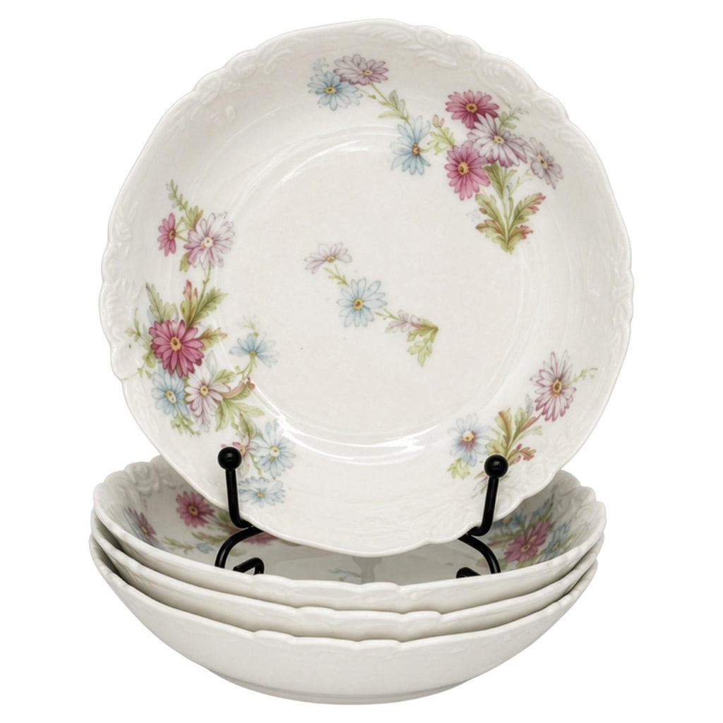Set of Four Limoges Porcelain Berry Bowls, Floral Design, France, 1930