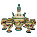Vintage Hand-Painted Spanish Ceramic Decanter and Goblet Set, 1970