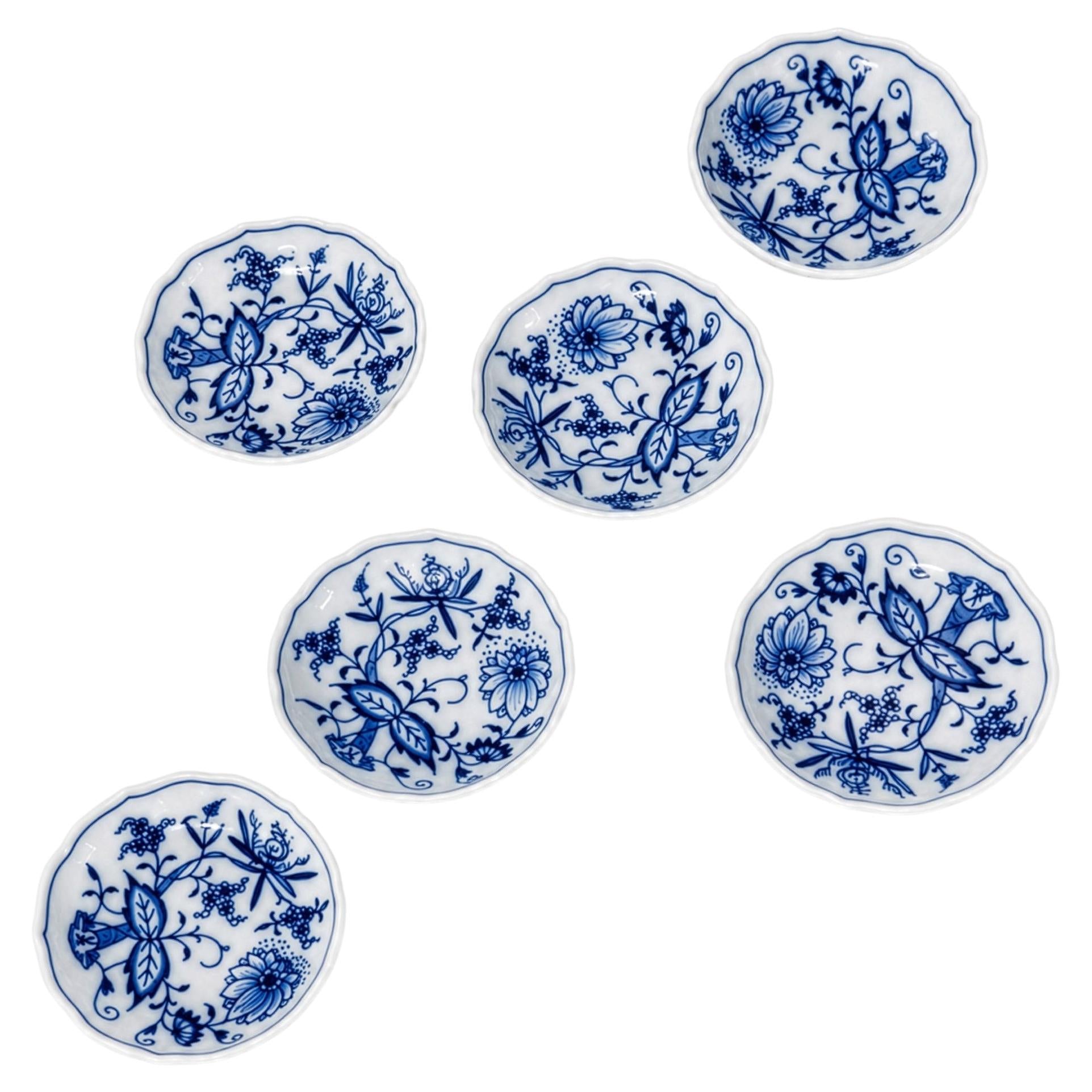 Set of 6 Vintage Meissen Blue Onion Butter Pats, Cobalt Porcelain
