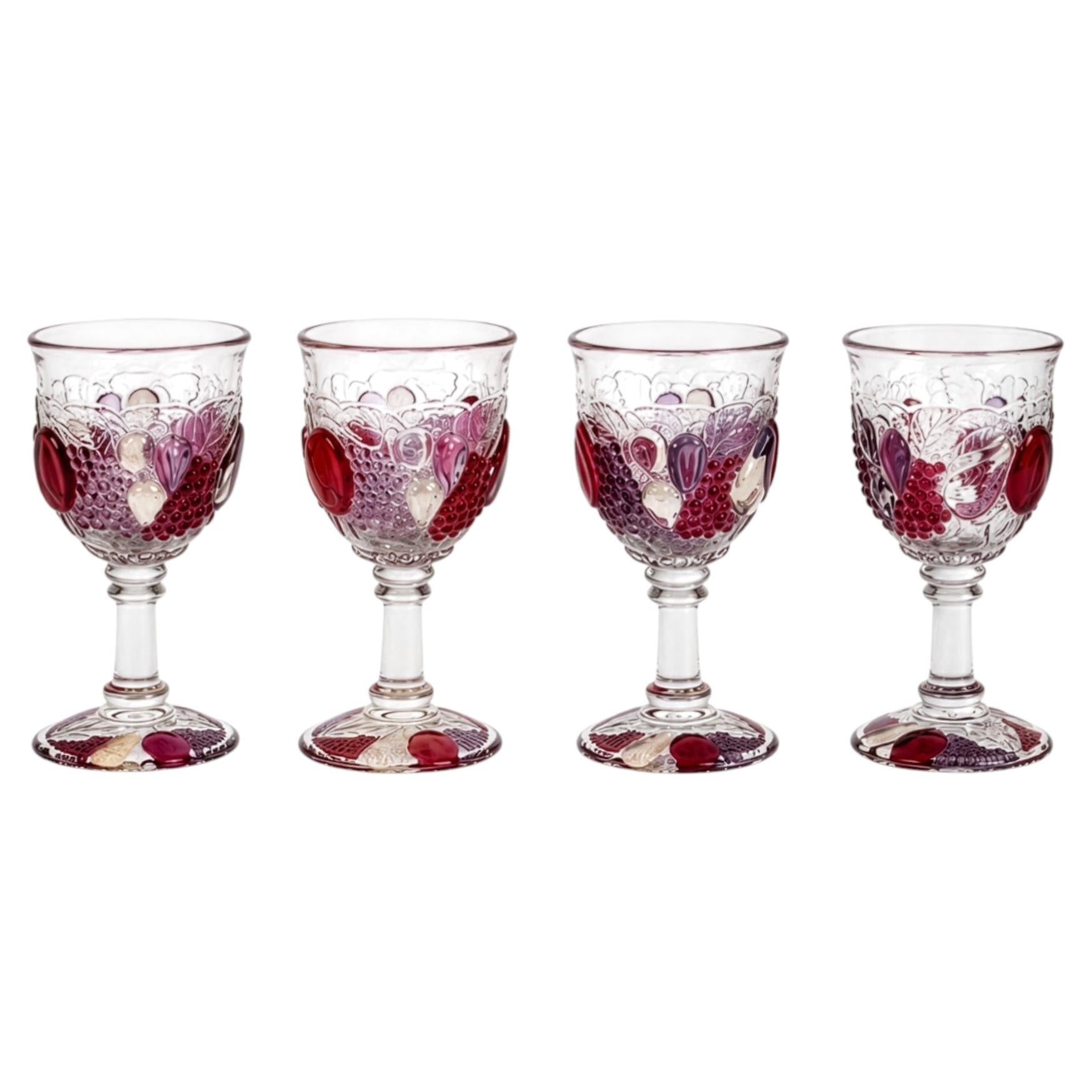 Set of Four Vintage Westmoreland Della Robbia Ruby Flashed Goblets