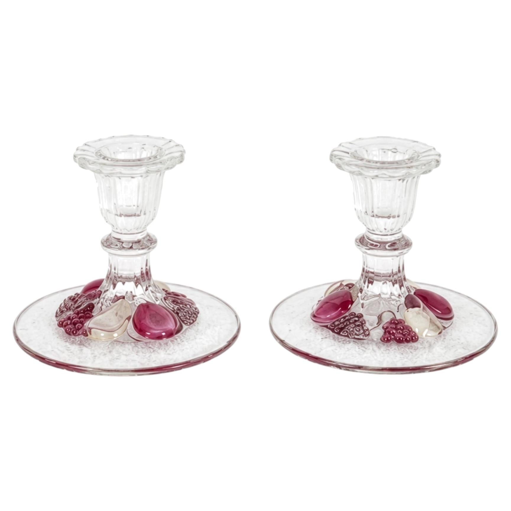 Vintage Westmoreland Della Robbia Ruby Flashed Glass Candlesticks