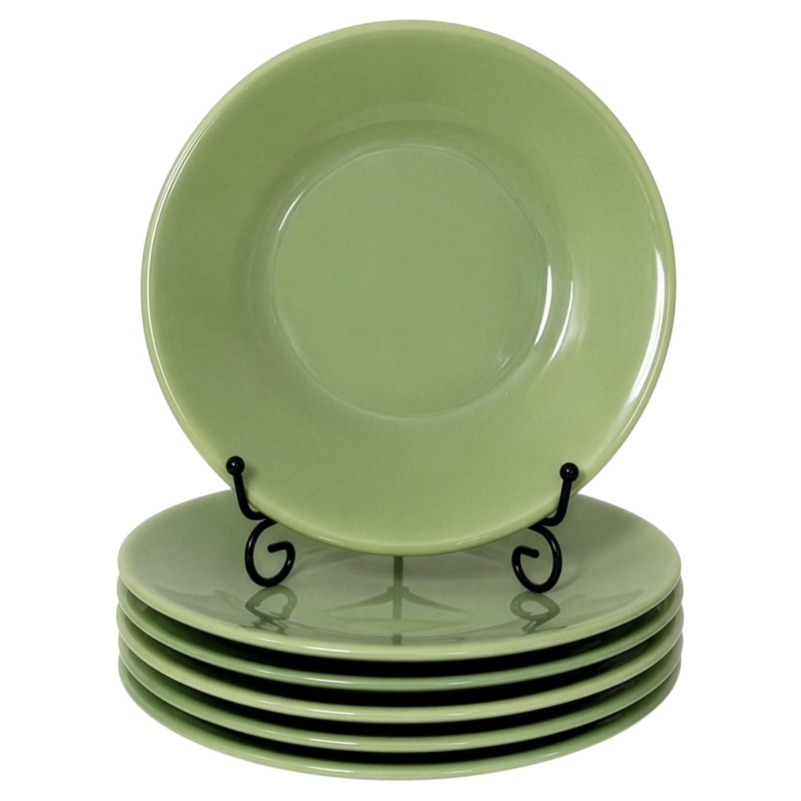 Set of Six Vintage Jadeite Glass Salad Plates, American Tableware