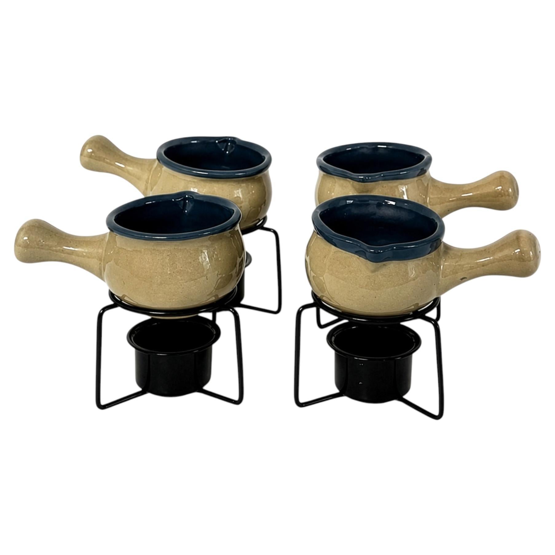 Vintage Stoneware Butter Warmers Set of Four with Metal Stands, 1970s
