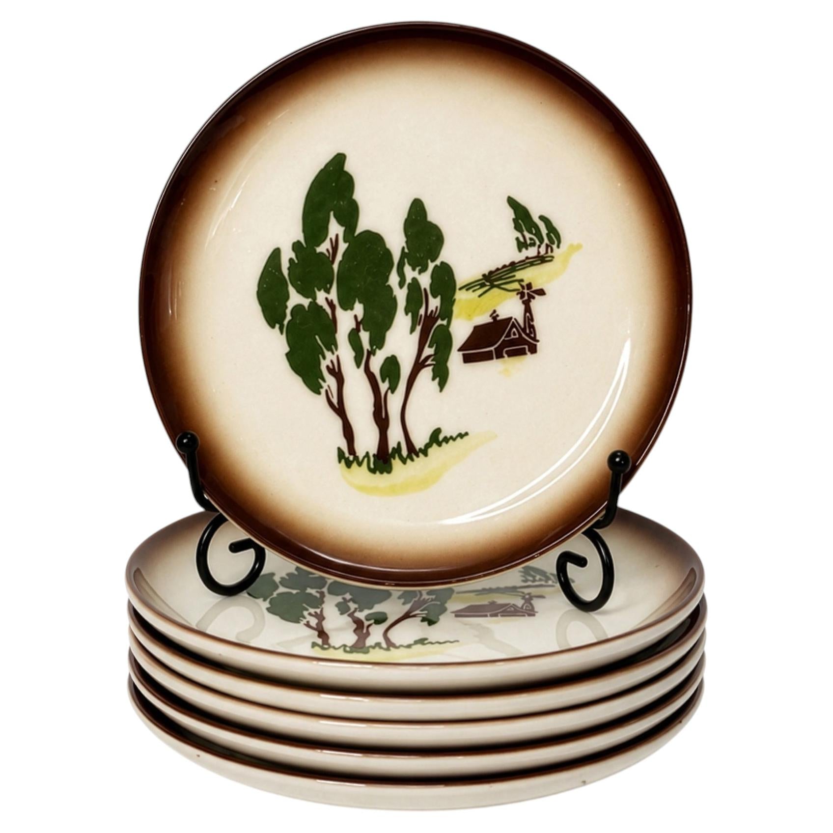 Set of Six Vintage Brock of California Snack Plates, Farmhouse Style