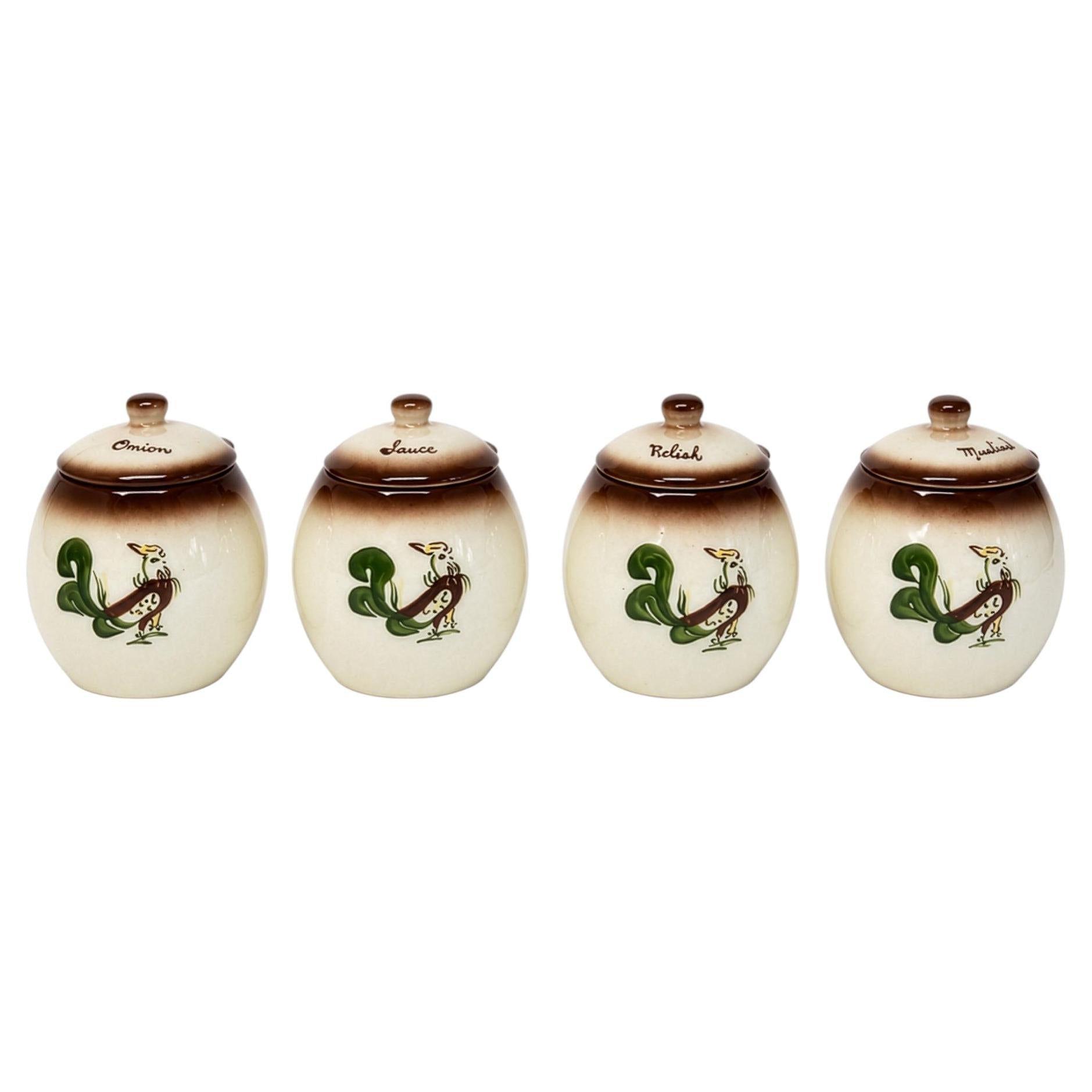 Vintage Brock of California Chanticleer Ceramic Condiment Jar Set