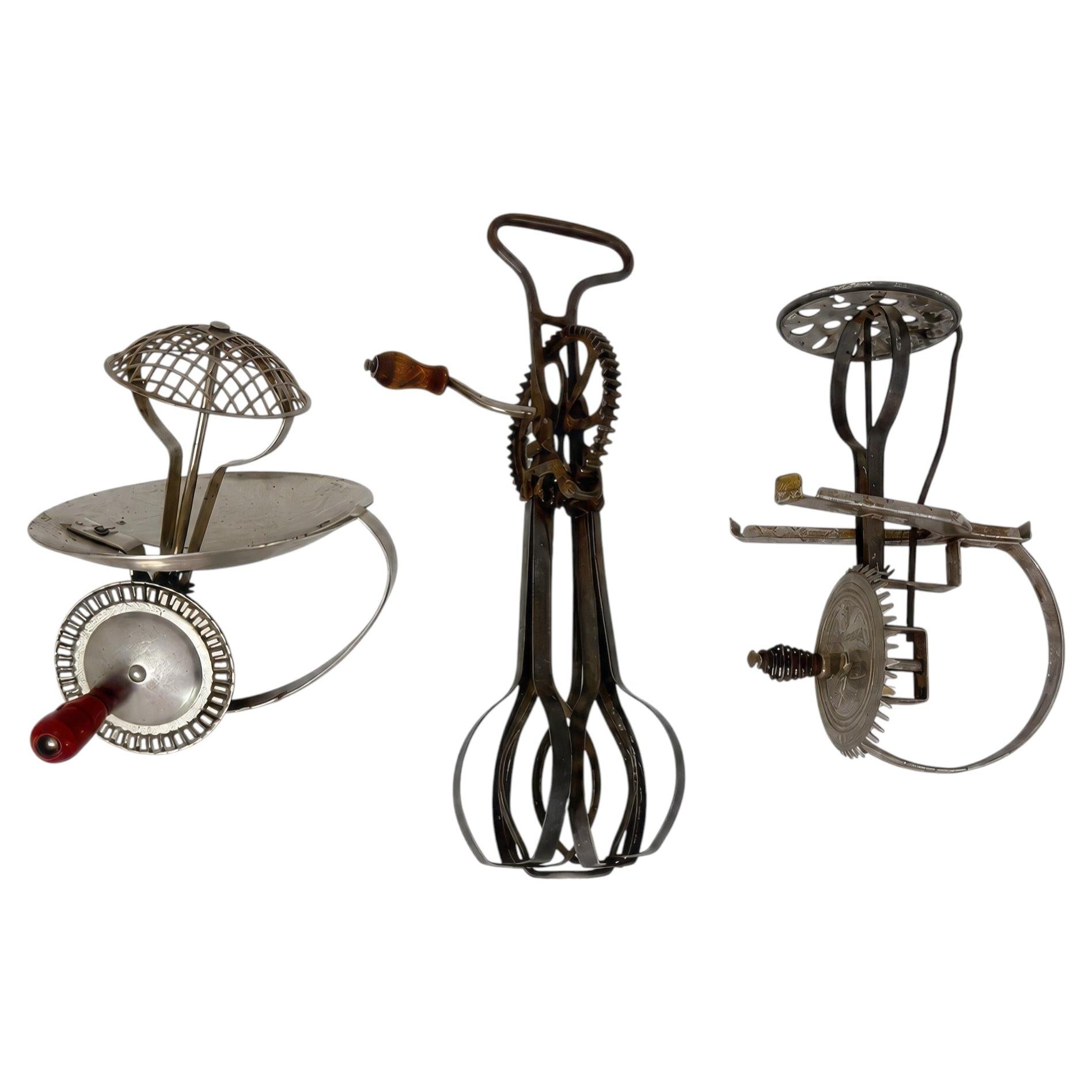 Set of Three Early 20th Century Metal and Wood Kitchen Utensils
