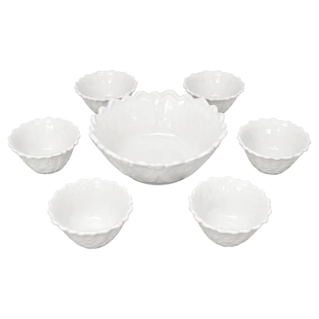 Vintage Indiana Glass Wild Rose Milk Glass Seven-Piece Bowl Set, 1960s