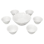 Vintage Indiana Glass Wild Rose Milk Glass Seven-Piece Bowl Set, 1960s