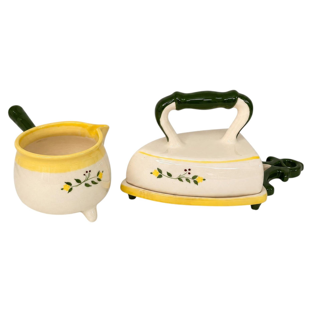 Vintage Brock of California Farmhouse Ceramic Butter Dish and Creamer Set