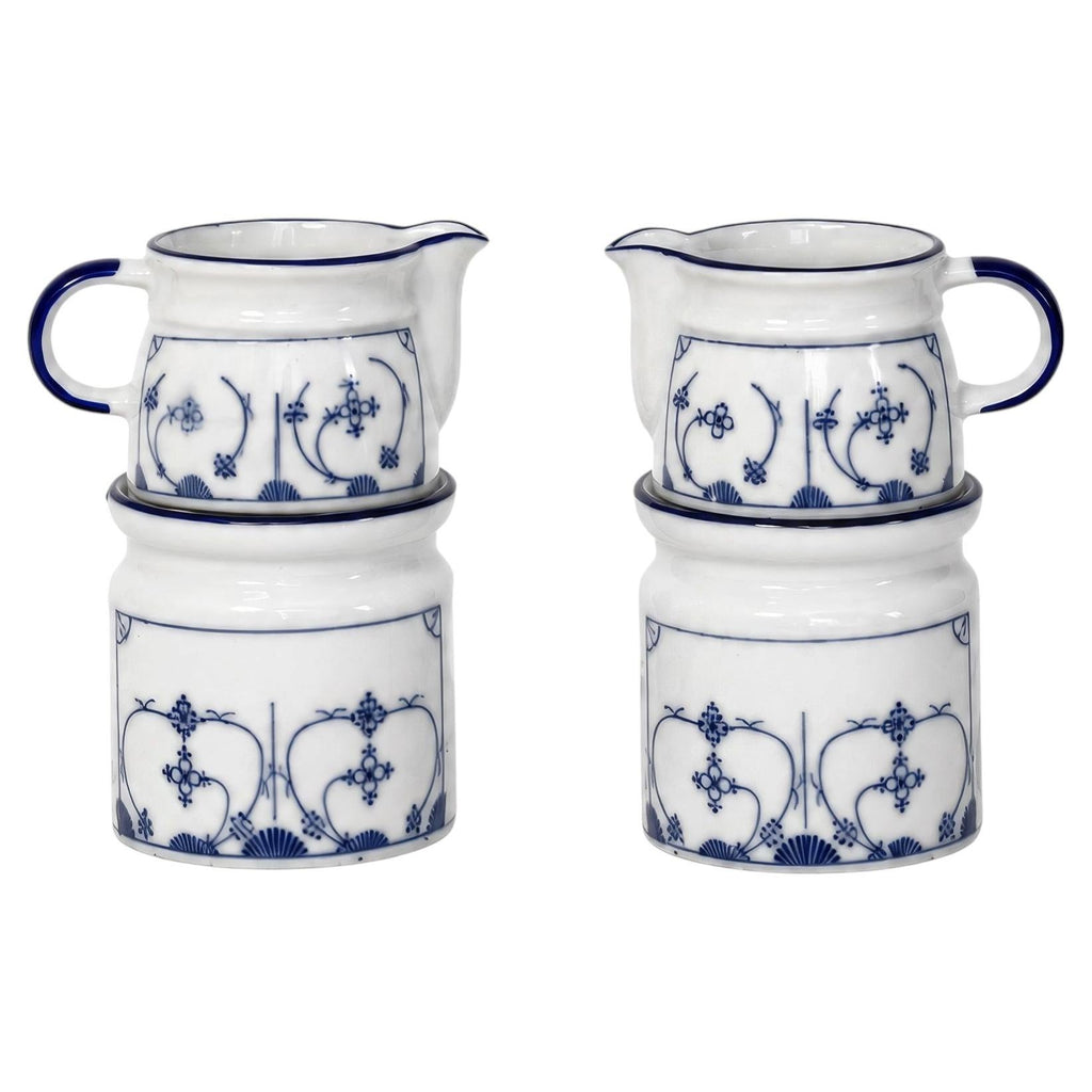 Set of Two Vintage German Blue and White Ceramic Butter Warmers