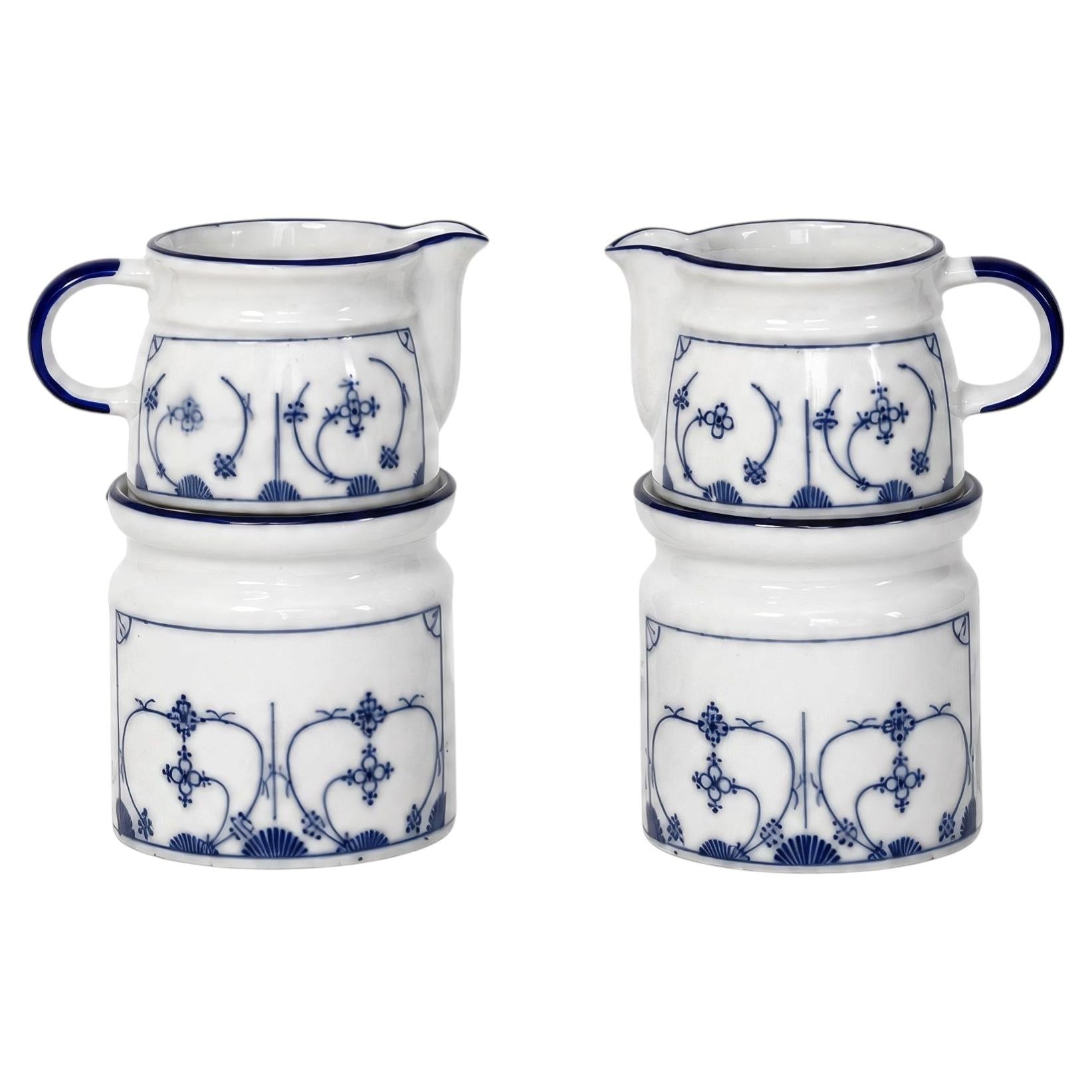 Set of Two Vintage German Blue and White Ceramic Butter Warmers
