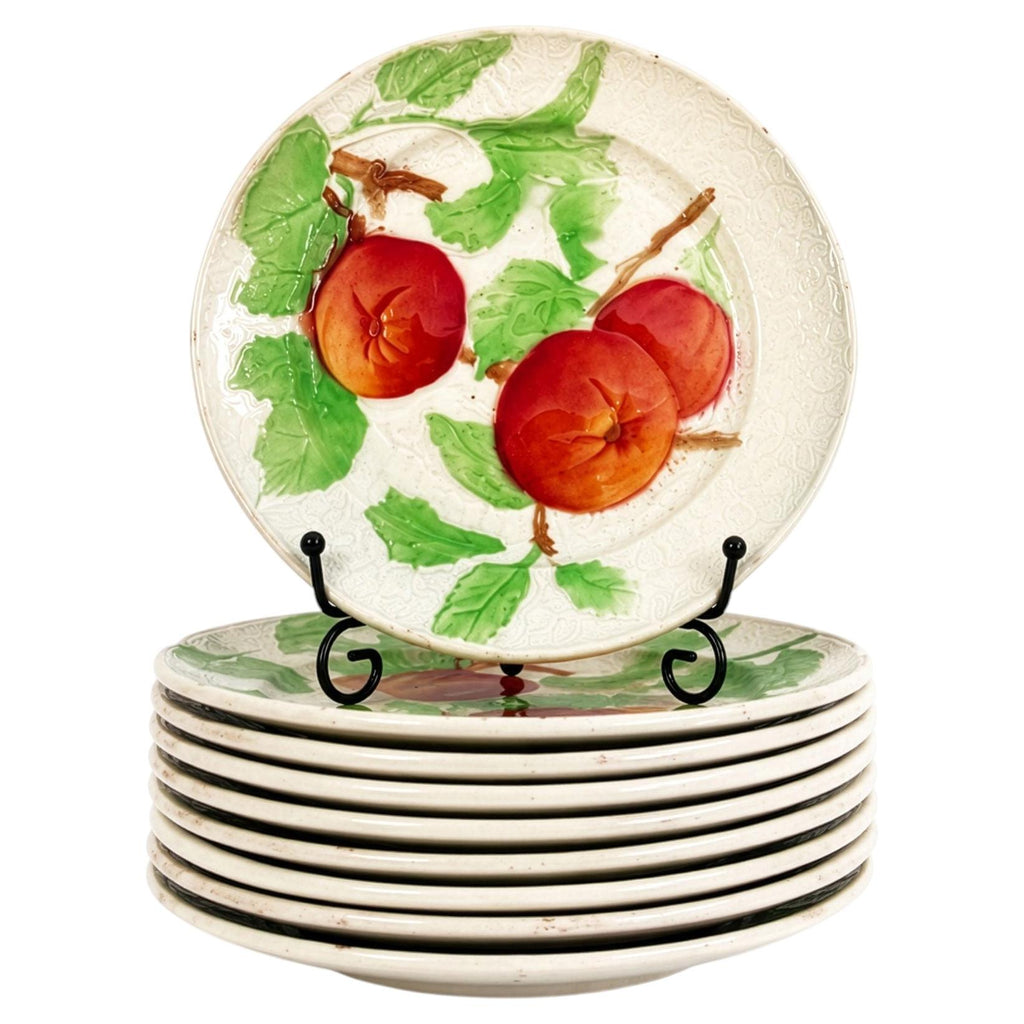 Set of Ten Antique French Majolica Plates by Saint-Clément, Circa 1910