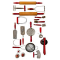 Mid-Century Wall Installation of 19 Vintage Kitchen Utensils, Red Handles
