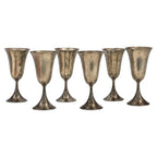 Vintage Set of Six Sculptural Pewter Goblets with Flared Rims