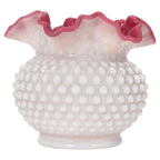 Vintage Fenton-Attributed Wild Rose Overlay Hobnail Milk Glass Rose Bowl