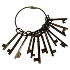 Set of 13 Antique Iron Skeleton Keys on Keeper's Ring, circa 1900