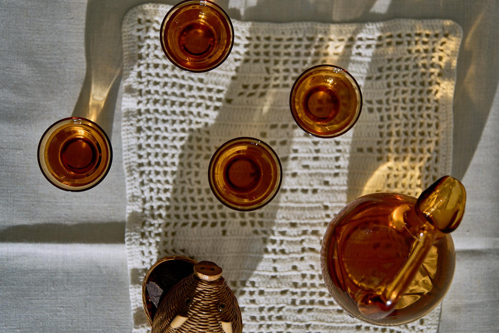 Amber Depression Glass Cordial Set, Art Deco Style, 1930s, USA — image 11