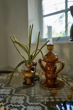 Antique Glazed Ceramic Oil Lamp, Ochre Finish, Southern Italy, 1880 — image 8