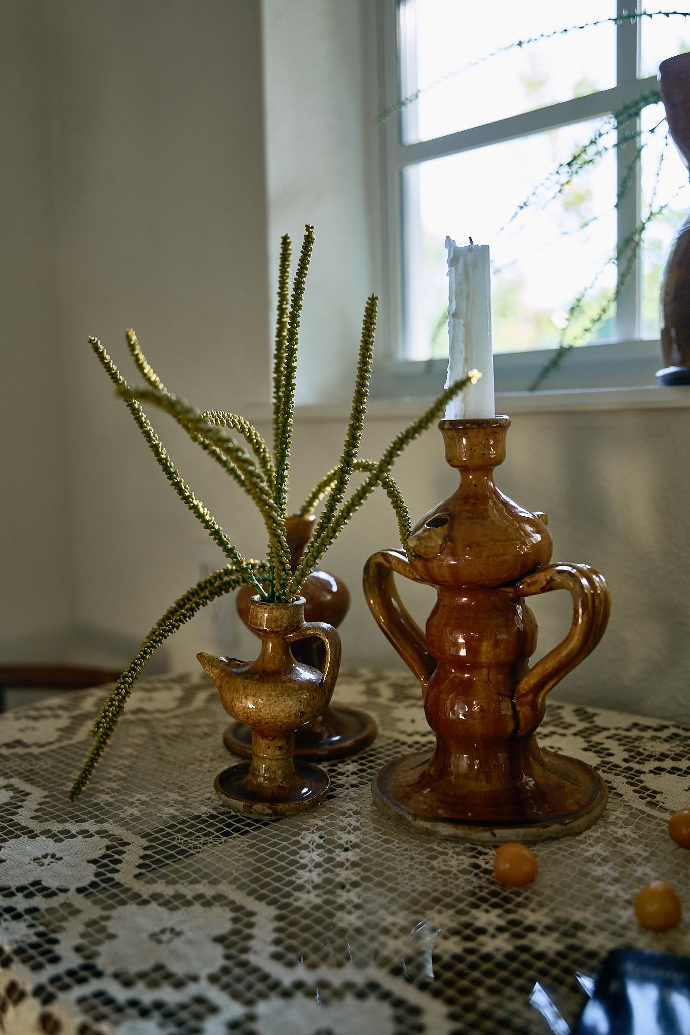 Antique Glazed Ceramic Oil Lamp, Ochre Finish, Southern Italy, 1880 — image 8