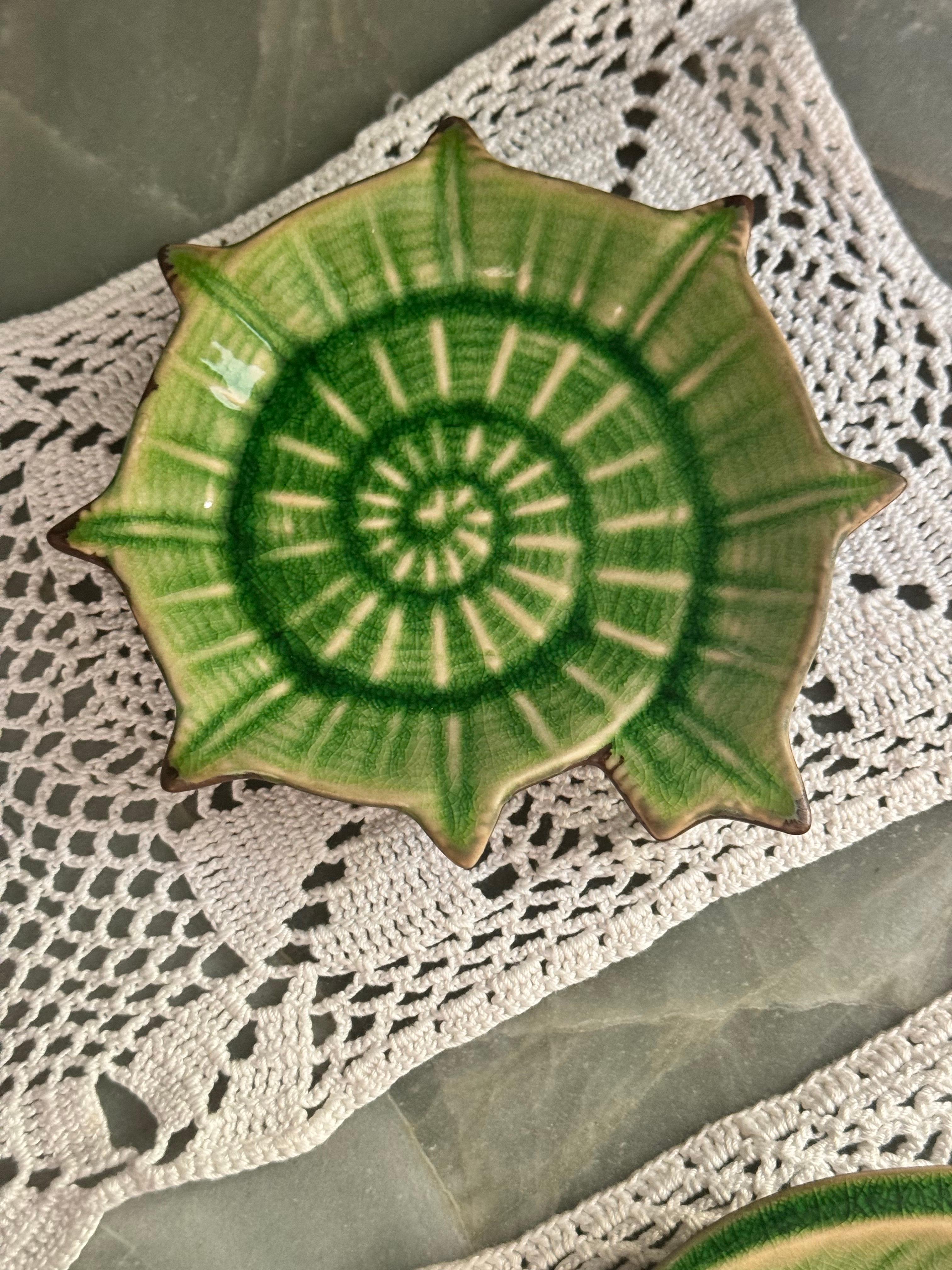 Mid-Century Green Majolica Seashell Plates, Set of Four, Italy, 1960 — image 9