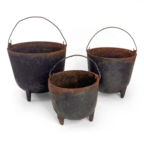 Set Of Three Antique Iron Vessels
