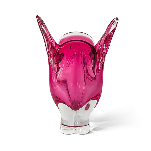 Pair of Italian Blown Glass Sculptures in Ruby Pink - Image 2
