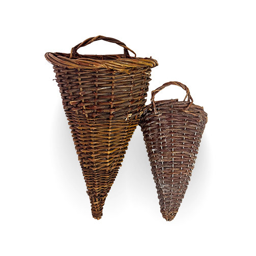 Wicker cone baskets duo