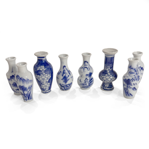Set of Miniature Japanese Blue and White Porcelain Vases