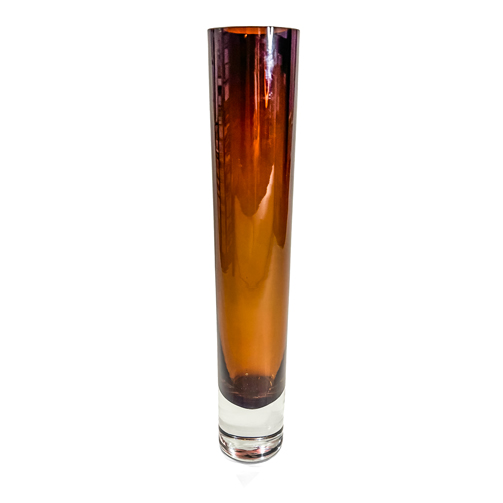 Amber Glass Cylindrical Vase with Clear Base