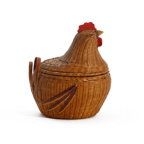 Chinese Wicker Hen Basket with Lid, Circa 1970s