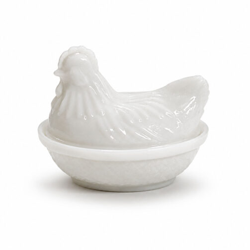 Small Vintage Milk Glass Hen on Nest Covered Dish, Circa 1970s