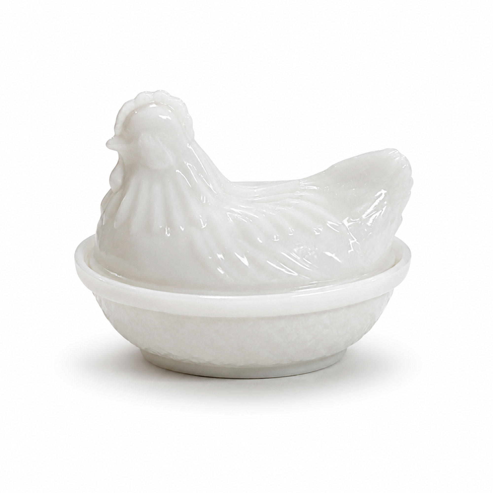 Small Vintage Milk Glass Hen on Nest Covered Dish, Circa 1970s