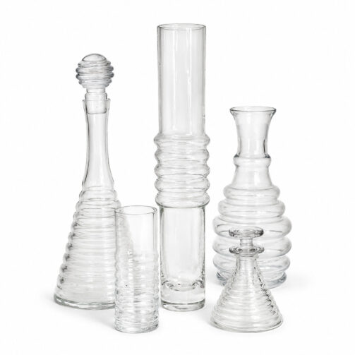 Vintage European Mid-Century Clear Glass Vessel Group, Set of Five