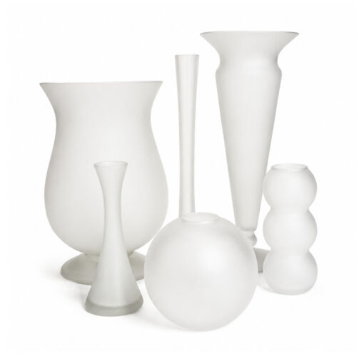 Vintage Frosted White Glass Vessel Group, Set of Five