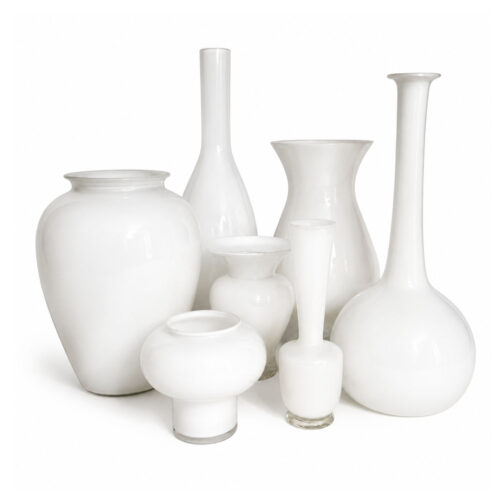 Vintage American White Glass Vase Collection, Set of 7