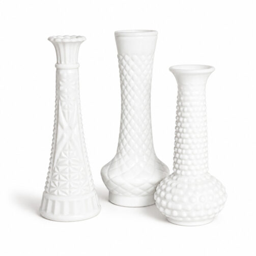Vintage Milk Glass Bud Vases Set of Three, Mid-20th Century, USA