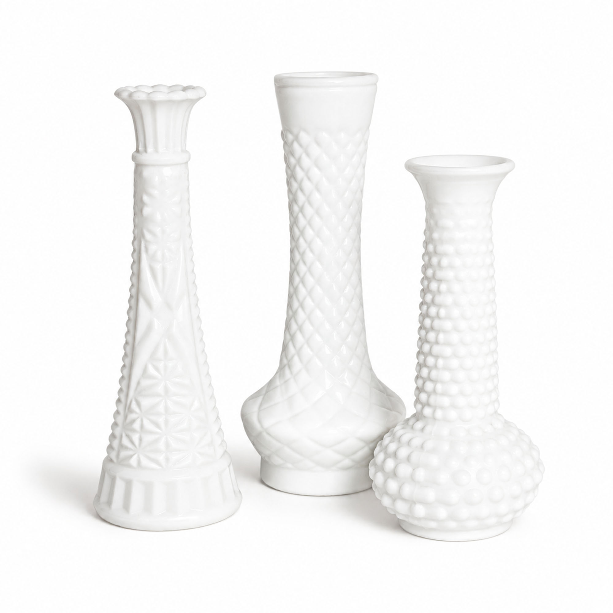 Vintage Milk Glass Bud Vases Set of Three, Mid-20th Century, USA