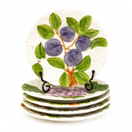 Italian Majolica Fruit Plates, Set of Five, Circa 1960s–1970s