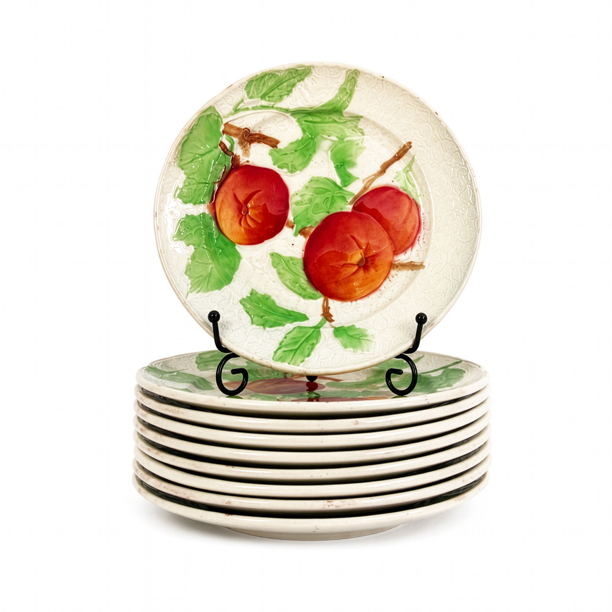 Antique French Saint-Clément Majolica Fruit Plates, Set of Ten, Circa 1900–1930 - Image 2