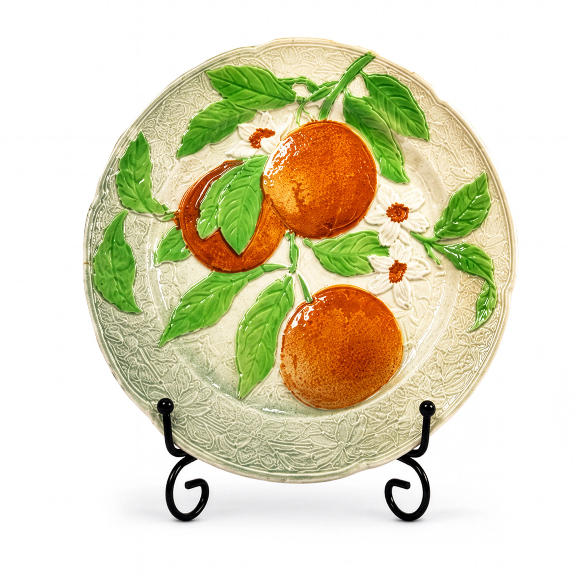 Antique French Saint-Clément Majolica Fruit Plates, Set of Ten, Circa 1900–1930 - Image 5