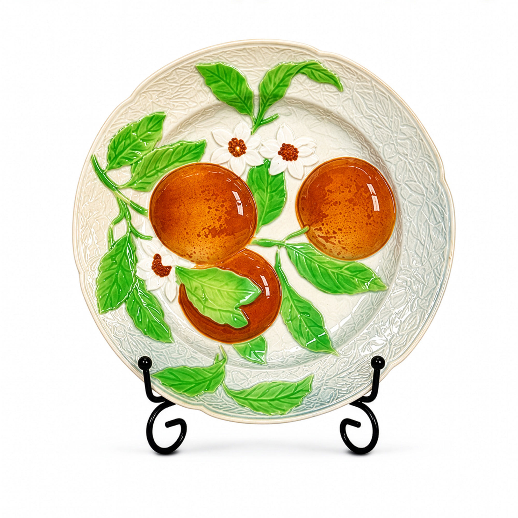 Antique French Saint-Clément Majolica Fruit Plates, Set of Ten, Circa 1900–1930 - Image 7