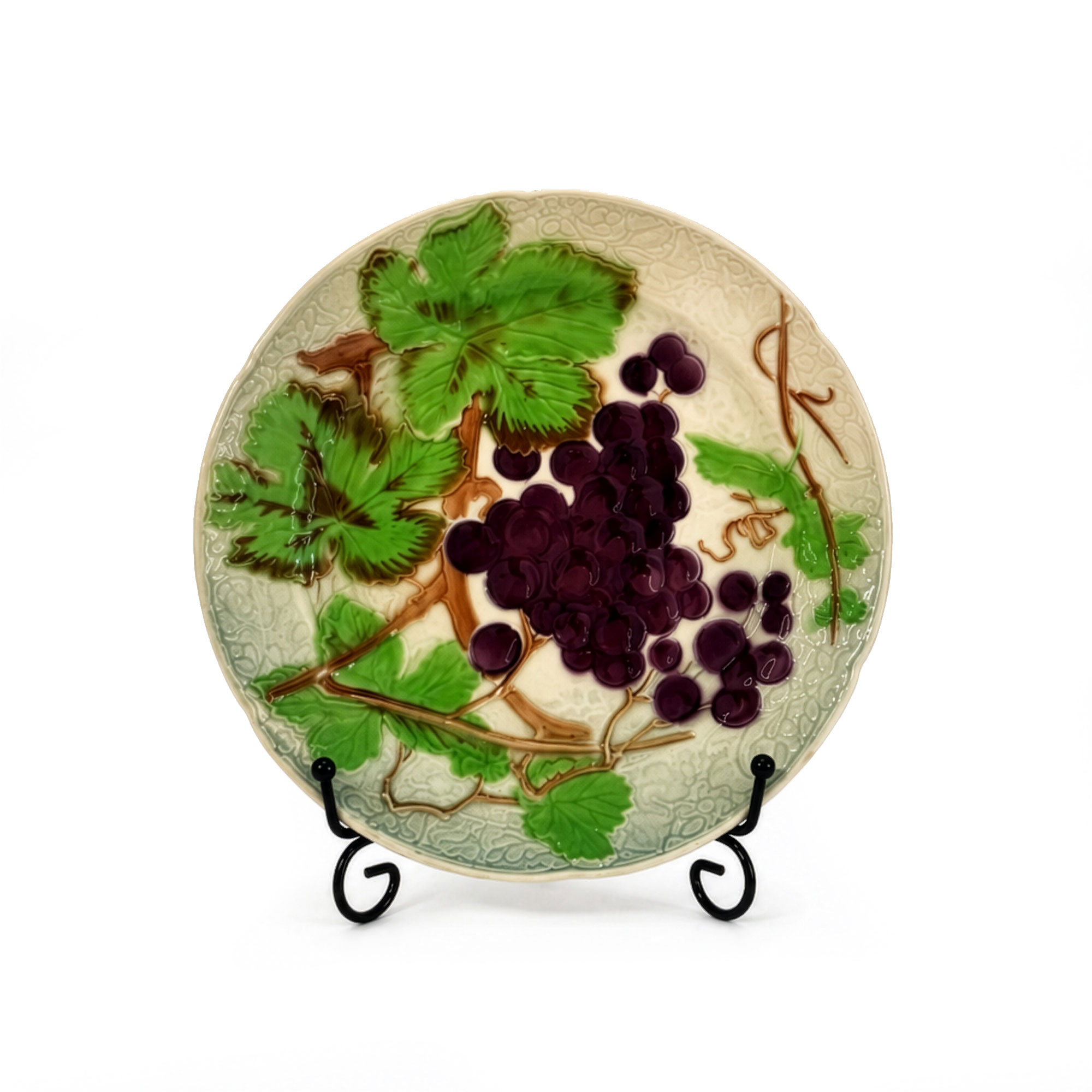 Antique French Saint-Clément Majolica Fruit Plates, Set of Ten, Circa 1900–1930 - Image 8
