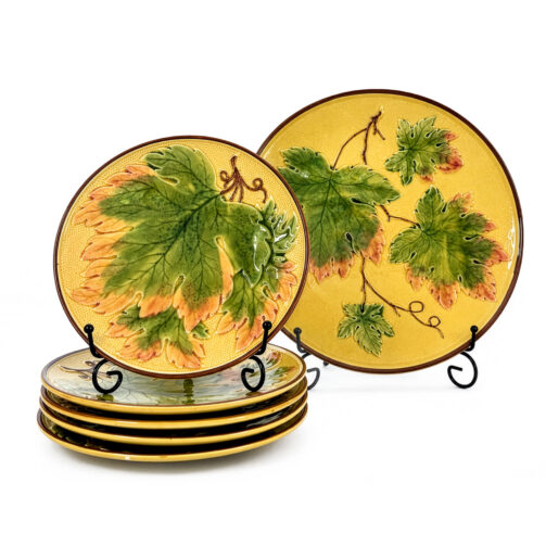 Antique German Majolica Grape Leaf Dessert Service, Circa 1900