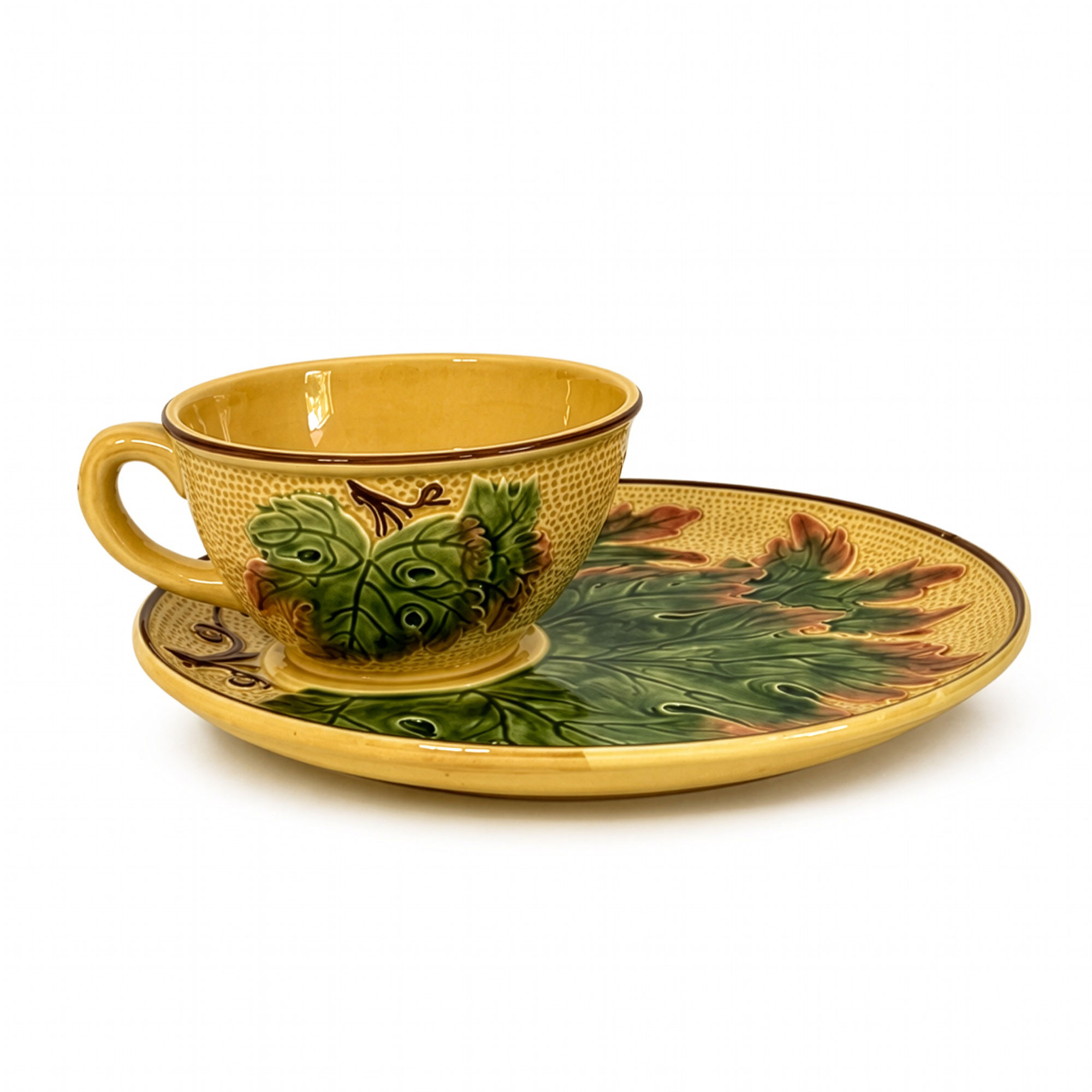 West German Majolica Snack Set with Cup and Snack Plates, Circa 1960 - Image 2