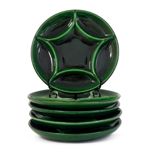 et of Six Zahner Keramik Green Glazed Pottery Plates, West Germany, Circa 1960s