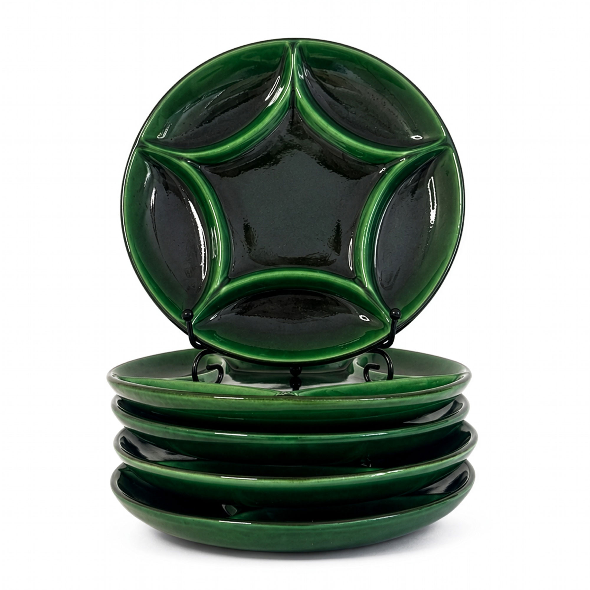 et of Six Zahner Keramik Green Glazed Pottery Plates, West Germany, Circa 1960s