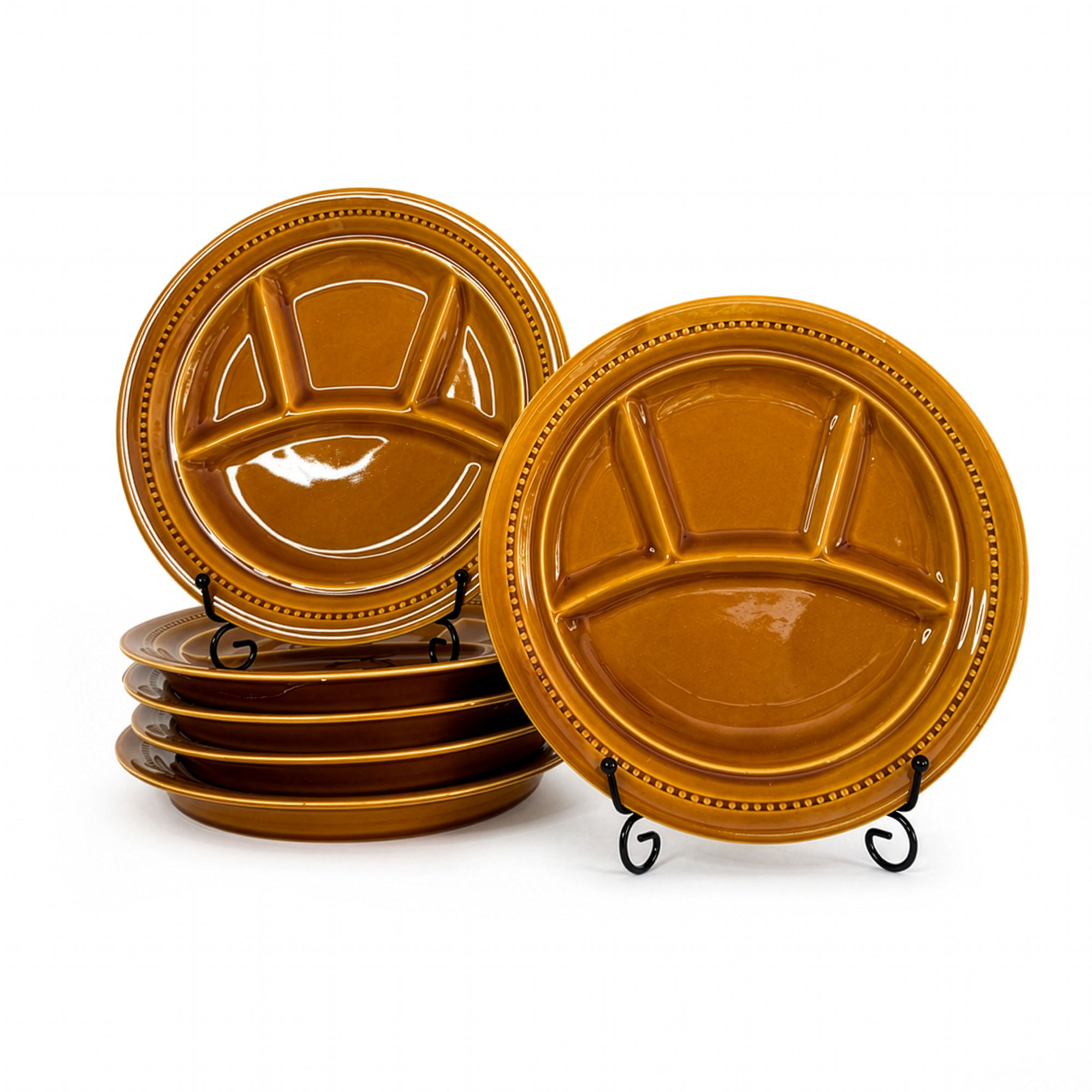 Set of Six French Lunéville Amber Glazed Fondue Plates, Mid-20th Century - Image 2